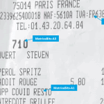Série de polices MatrixBits-A utilisée sur le reçu d'un restaurant français