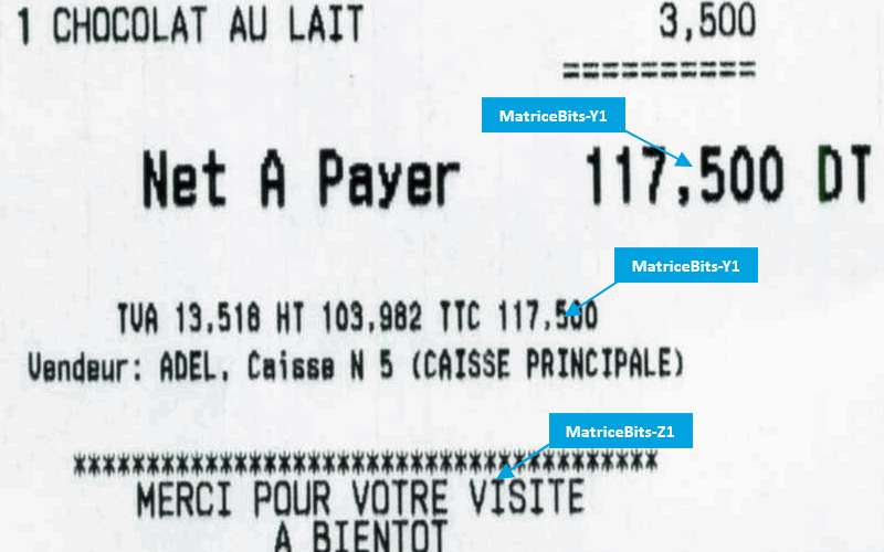 Le petit ticket d'un restaurant français nommé WOLF & RABBIT utilise MatriceBits-Z1 et MatriceBits-Y1.